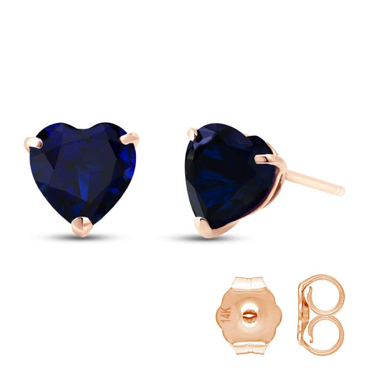 14k Solid White, Yellow, Rose Gold Stud Earrings with 3.1 Carat (CTW) Heart Natural Blue Sapphire (rose-gold)