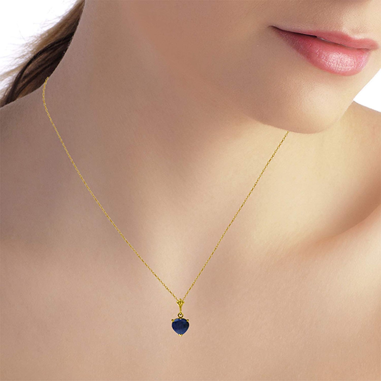 Galaxy Gold GG 14k 22" Solid Yellow Gold Heart-shaped Natural 1.55 Carat Sapphire Pendant Necklace