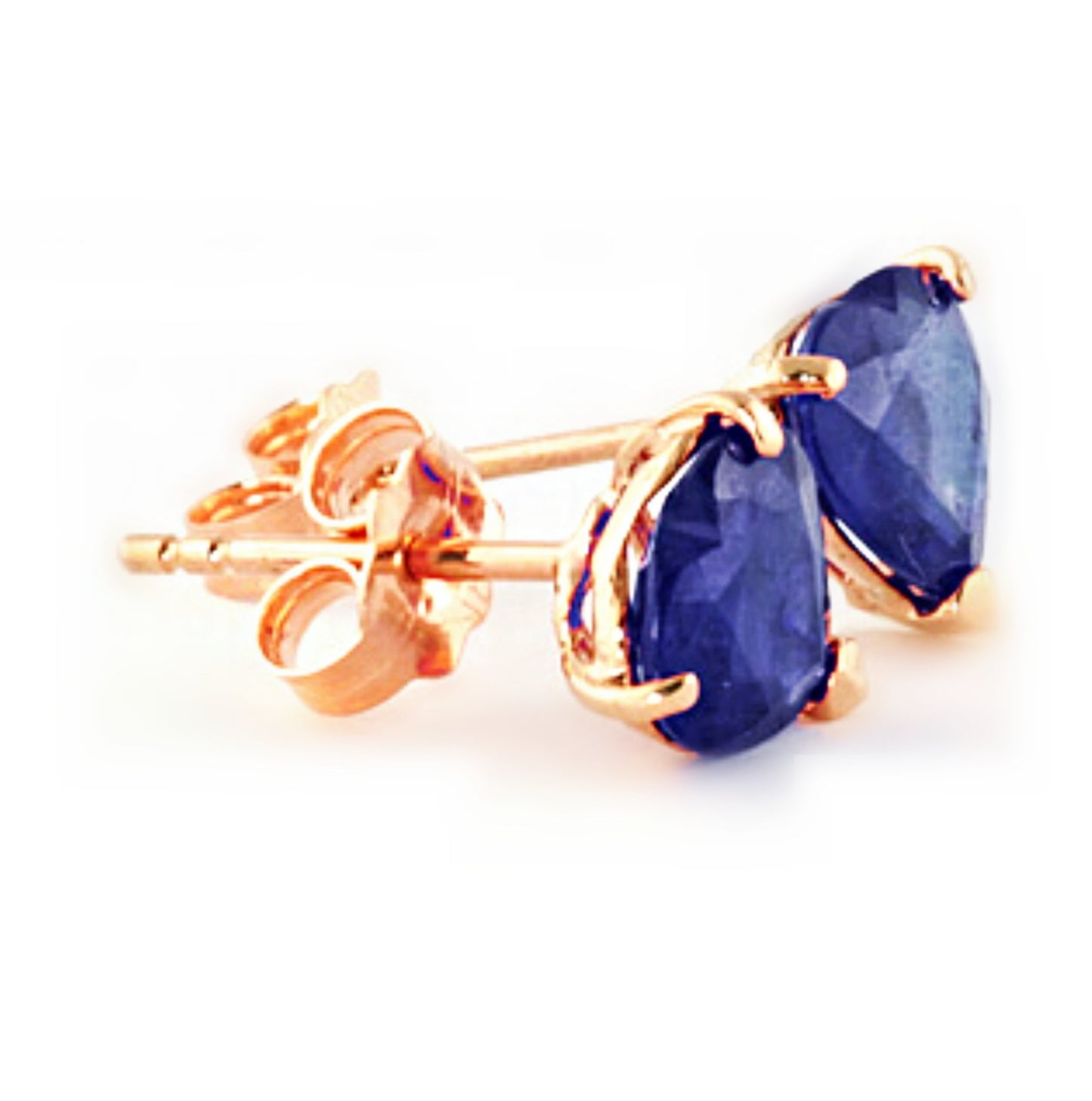 14k Solid White, Yellow, Rose Gold Stud Earrings with 3.1 Carat (CTW) Heart Natural Blue Sapphire (rose-gold)