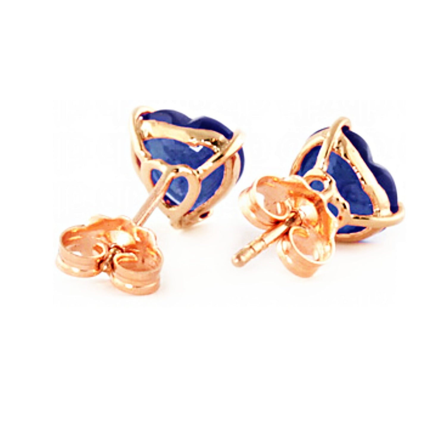 14k Solid White, Yellow, Rose Gold Stud Earrings with 3.1 Carat (CTW) Heart Natural Blue Sapphire (rose-gold)